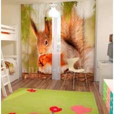 Фотошторы для детской комнаты с эффектом объемного рисунка 3D Белочка 155*270см